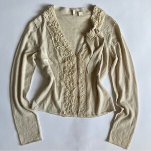 Moth Cream Ruffled Cardigan